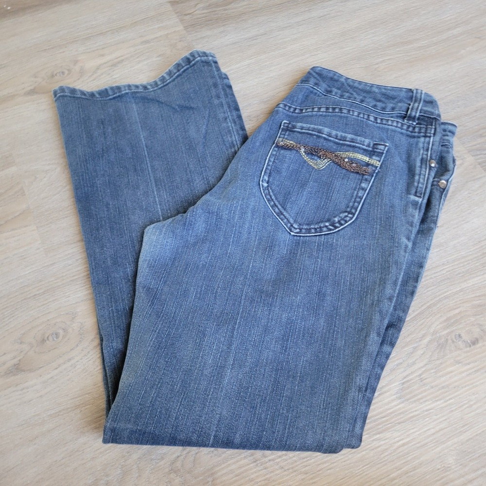 Chico's Women Jeans 1.5 Short Blue Bootcut Embellished‎ Platinum Denim